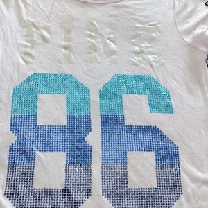 Super cute white with shades of blue bling T-shirt